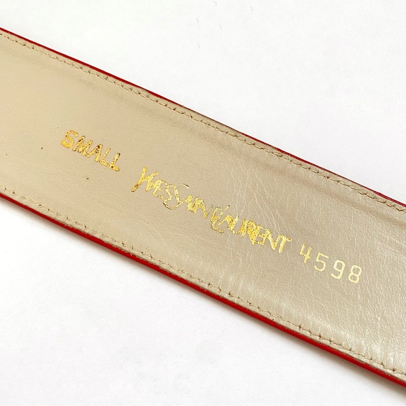 VINTAGE YVES SAINT LAURENT RED LEATHER GOLD BUCKLE BELT - Picture 7 of 9